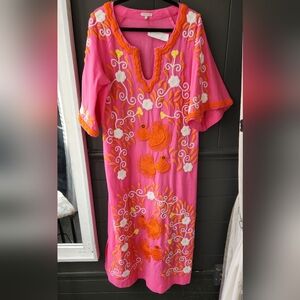 Frances Valentine Pink, White and Orange Peacock Kaftan